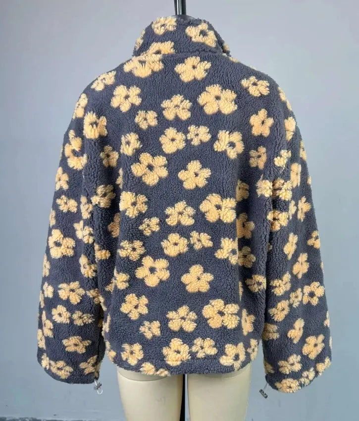 Women's Top Autumn Winter 2025 New Fashion Imitation Lamb Wool Printed Loose Zipper Hoodie Long Sleeve Top for Women FEMI.Amsterdam