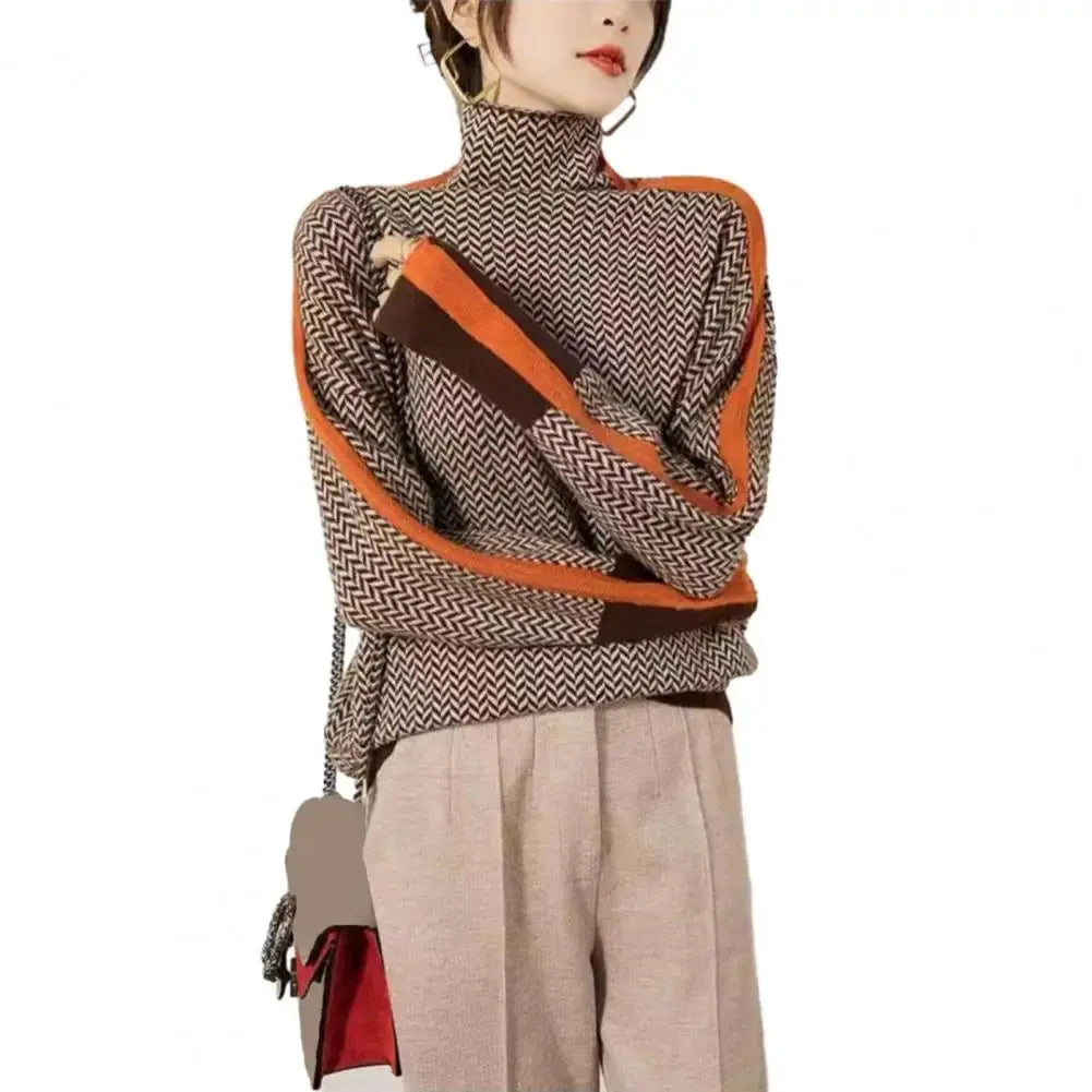 Losvallende damessweater Lichtgewicht stoffen trui Contrasterende kleur gebreide trui Stijlvol ontwerp met hoge kraag en lange mouwen voor dames FEMI.Amsterdam