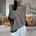 Losvallende damessweater Lichtgewicht stoffen trui Contrasterende kleur gebreide trui Stijlvol ontwerp met hoge kraag en lange mouwen voor dames FEMI.Amsterdam