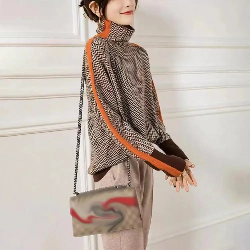 Losvallende damessweater Lichtgewicht stoffen trui Contrasterende kleur gebreide trui Stijlvol ontwerp met hoge kraag en lange mouwen voor dames FEMI.Amsterdam